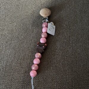 Pink and Brown Kids Pacifier Clip